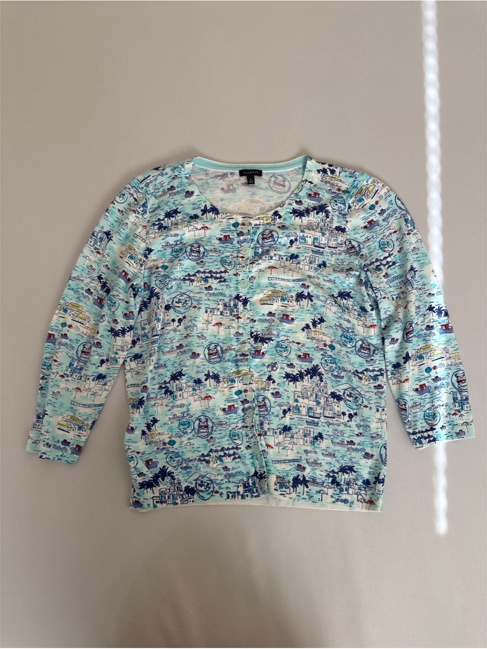 Talbots Santorini Coastal Knit 3/4 Sleeves Button Down Cardigan